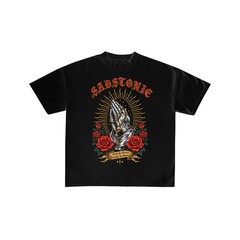 Praying Hands Rose Graphic Black Tee