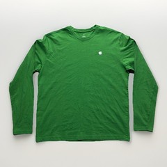 Apple Employee Long Sleeve T-Shirt Men L Green 100% Recycled Cotton Apple Logo