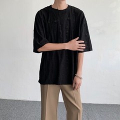 Men Retro Thin Short Sleeve Shirt Ripped Hollow Blouse American Style Tops Soft