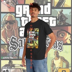 Grand Theft Auto San Andreas GTA Box Art Design Black T-Shirt S-5XL Retro Tee