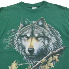 90s Vintage Anvil Shirt Size Medium Nature Tee Wolf Graphic Print T-Shirt Green