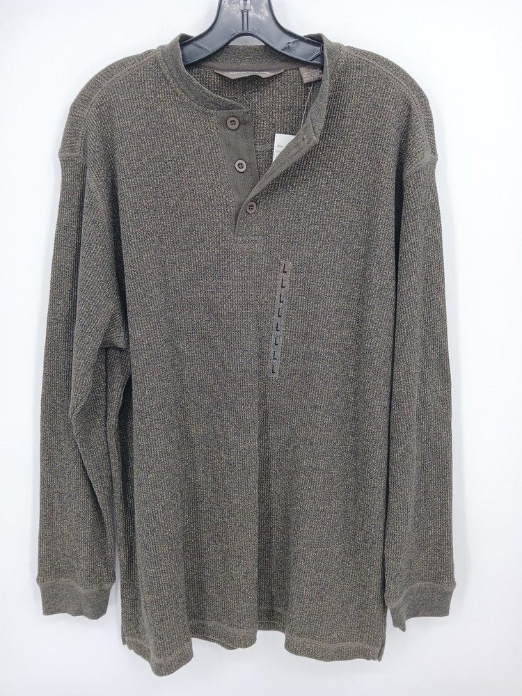 New Taylor & Henry Henley Long Sleeve Shirt Size L Cotton Blend Brown