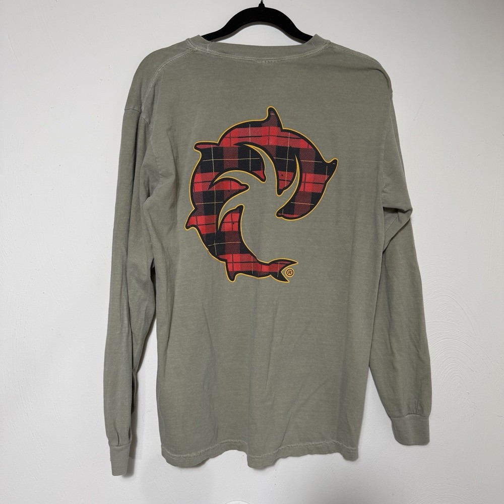 Mens Shark Graphic Long Sleeve Tee WRV Wave Riding Vehicles Olive Skater Large
