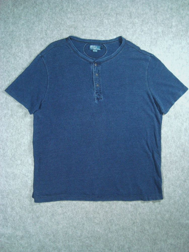 Polo Ralph Lauren Henley Shirt Mens 2XL Indigo Blue Wash Short Sleeve Cotton