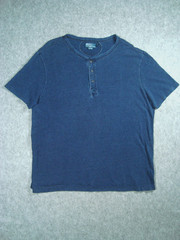 Polo Ralph Lauren Henley Shirt Mens 2XL Indigo Blue Wash Short Sleeve Cotton