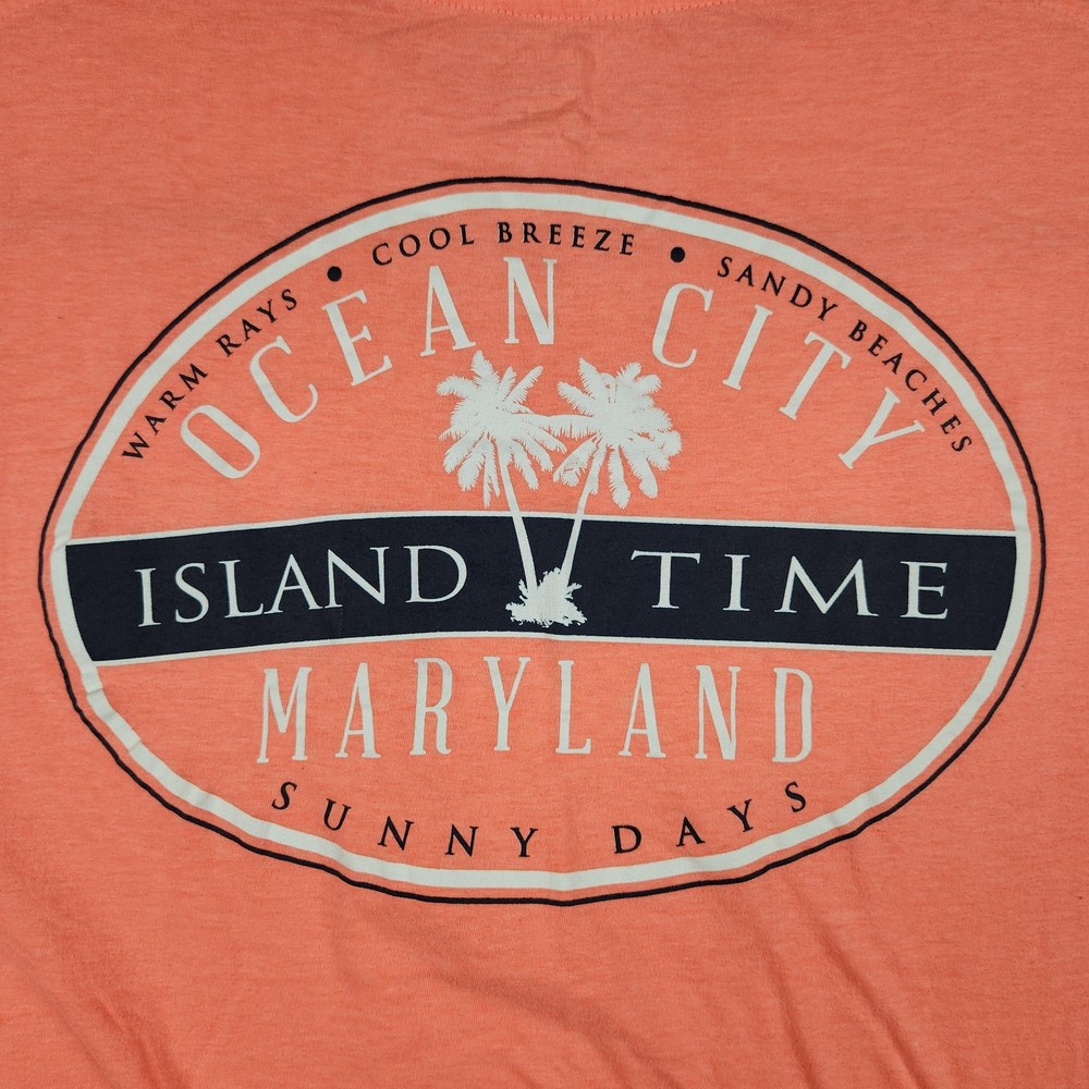 Ocean City Shirt Mens Large Orange Island Time Maryland Graphic Logo Beach Tee