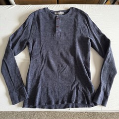 Wallace & Barnes Henley Thermal Mens Large Waffle Knit Workwear Pullover Blue