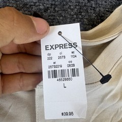 Express Henley Shirt Mens Large Cream Pima Cotton Regular Fit Casual Long Sleeve
