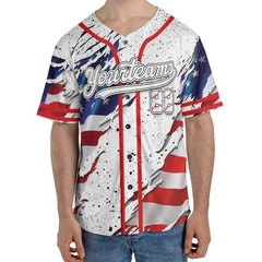 Custom Name Number Torn USA Flag Baseball Jersey Patriotic Graphic Shirt