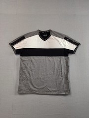 Stone Falcon Men Shirt XL Gray Striped Short Sleeve V Neck Casual Relaxed Fit