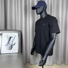 Prada minimalist 3D embroidered letter logo solid color unisex round neck t-shir