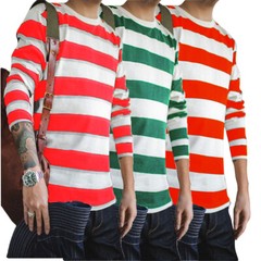 Mens Long Sleeve Stripe T-Shirt New Casual Classic Fit Crew Round Neck Tee Tops