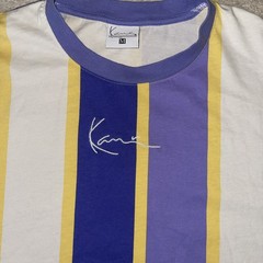 Karl Kani Medium Signature Stripe Tee Mens Vintage Purple Yellow shirt