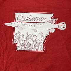 LAT Apparel Garkansas Graphic T-Shirt Mens Medium Red Excellent Fishing Arkansas