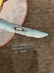 Vintage 80s 1989 3D Emblem Just Brass Pinup Bomber Sentimental Journey T Shirt L