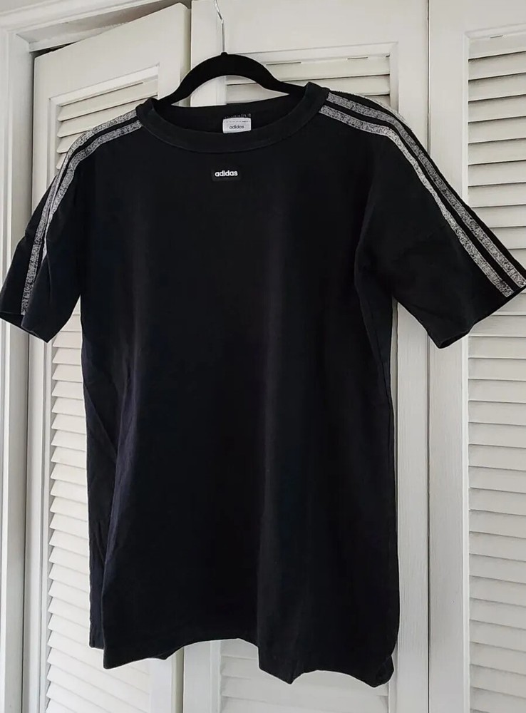 Adidas Classic 3 Stripe Shoulder Black Cotton T Shirt Short Sleeve Tee Medium