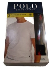 3 GENUINE POLO RALPH LAUREN MENS 1XL TO 6XL BIG&TALL WHITE COTTON CREW T-SHIRTS