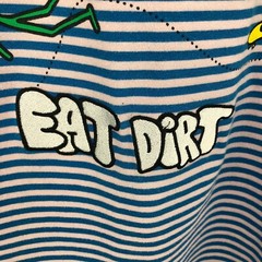 ALAB Mens Novelty Embroidered Pullover Shirt Size L Multicolor Stripe Eat Dirt F