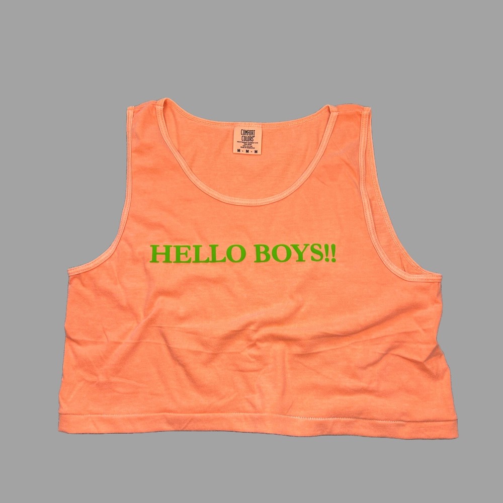 HELLO BOYS 3D Puff Logo Custom print men orange crop tank top by H.E.Arts design