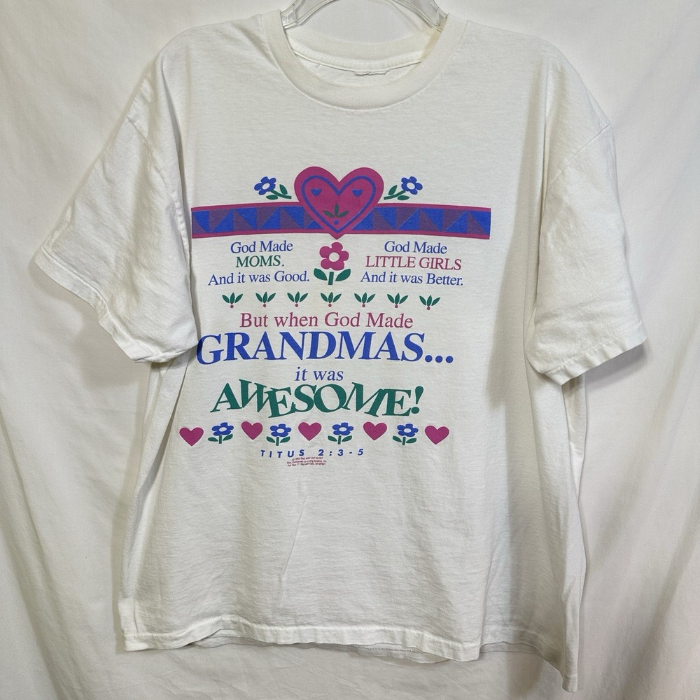 Vintage Single Stitch God Made Grandmas Awesome 90’s Large T-Shirt Grannycore L