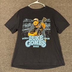 Luke Combs World Tour 2023 Concert T-Shirt Black Graphic Tee Mens Large