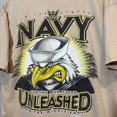 7.62 Design Navy T-Shirt Military Graphic Print Short Sleeve Biege Size Large