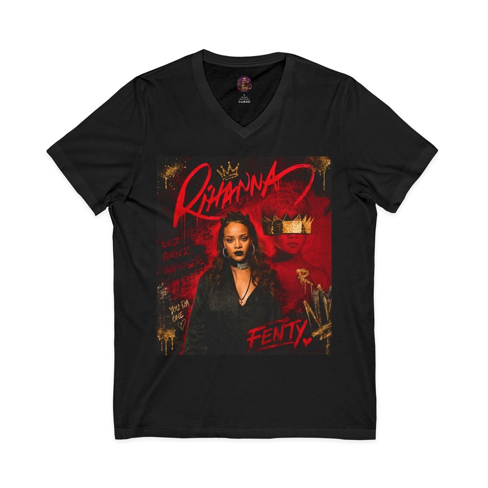Retro Neon Pop Art V-Neck Graphic Tee R&B Icon Streetwear Crimson Shirt 3005