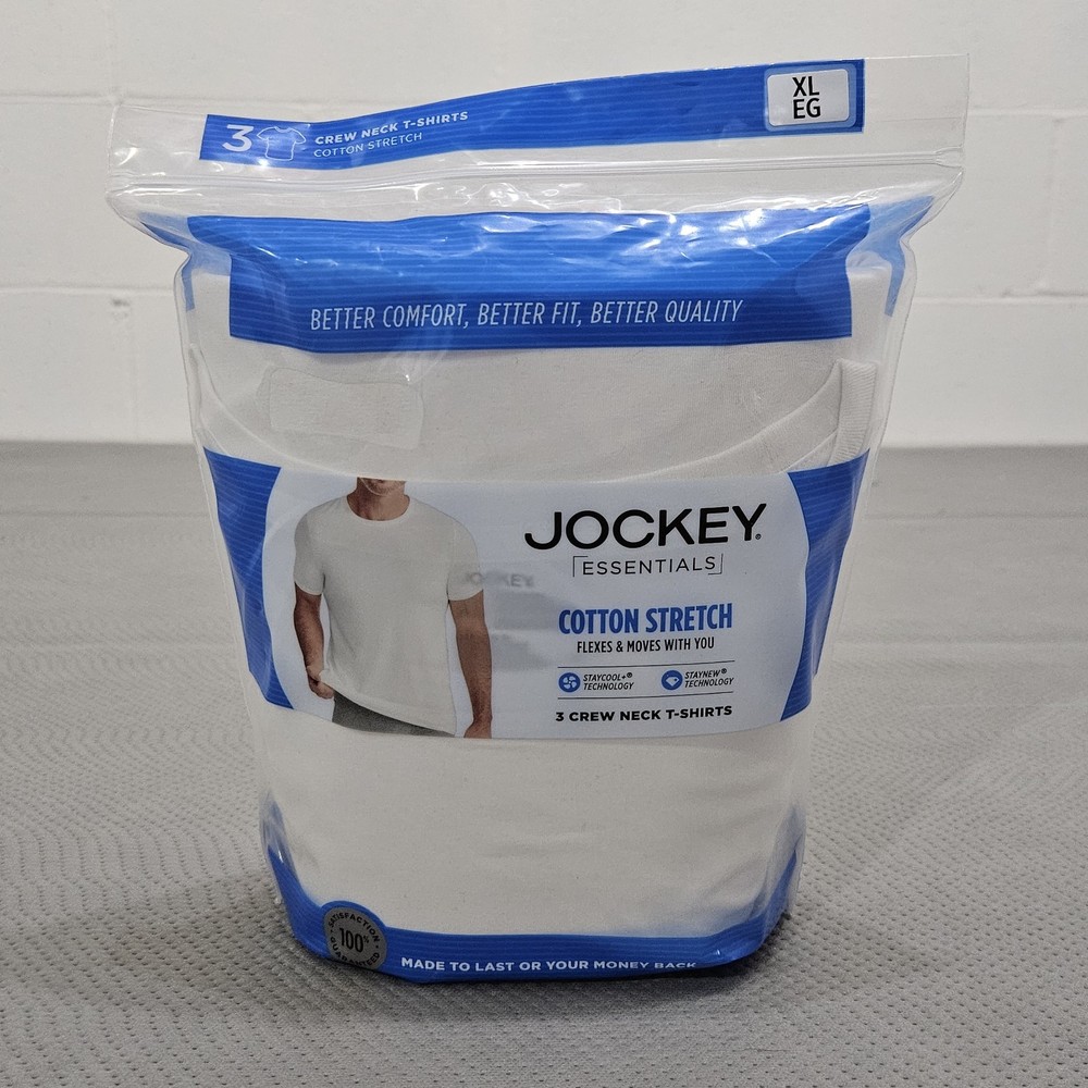NWT Jockey Essentials Men’s Cotton Crewneck T Shirts 3-Pack White Size XL