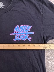Hustle Luck Small Mens Short Sleeve T-Shirt Black Graphic Print Purple Pink