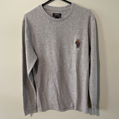 Polo Ralph Lauren Polo Bear Gray Waffle-Knit Crewneck Pullover Thermal Shirt M