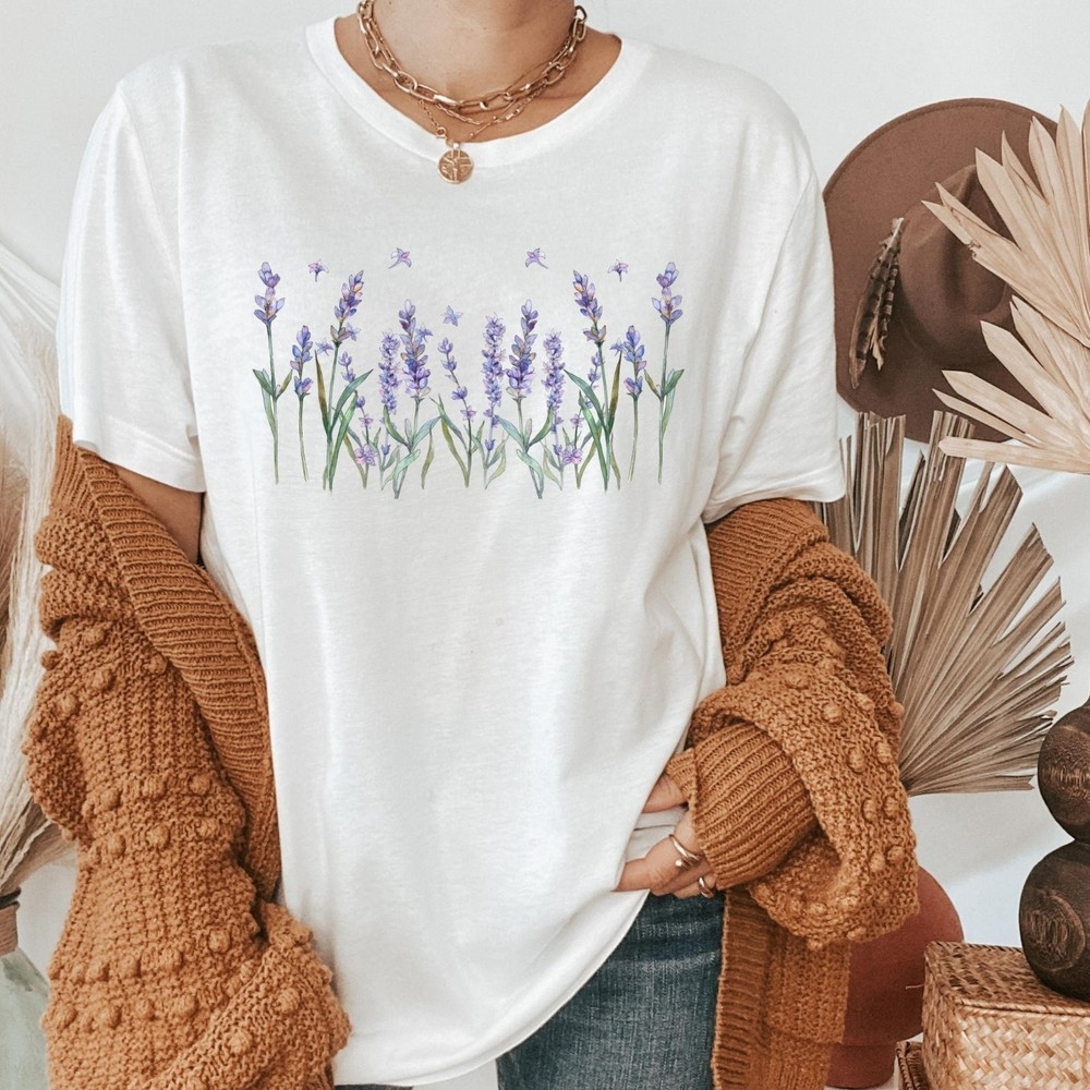 Vintage Flower Shirt Pressed Flower Lavender Shirt Boho Cottagecore