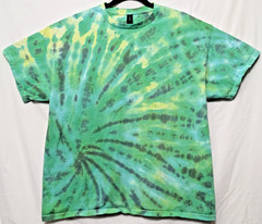 Handmade Tie Dye Radial Spiral Pattern Green Yellow XL Shirt 23″ W X 28″ L