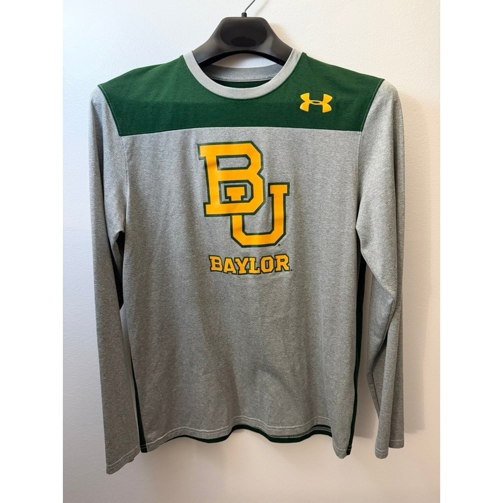 Under Armour Baylor University Bears HeatGear Long Sleeve Shirt Grey Green Men M