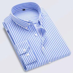 Mens Dress Shirts Long Sleeves Slim Fit Camisas Striped Cotton Casual Shirts Top