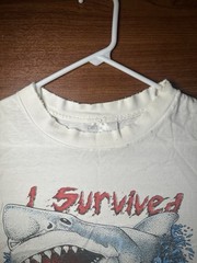 Vintage 90s I Survived Shark Graphic T Shirt PM Activewear XXL Distressed 15