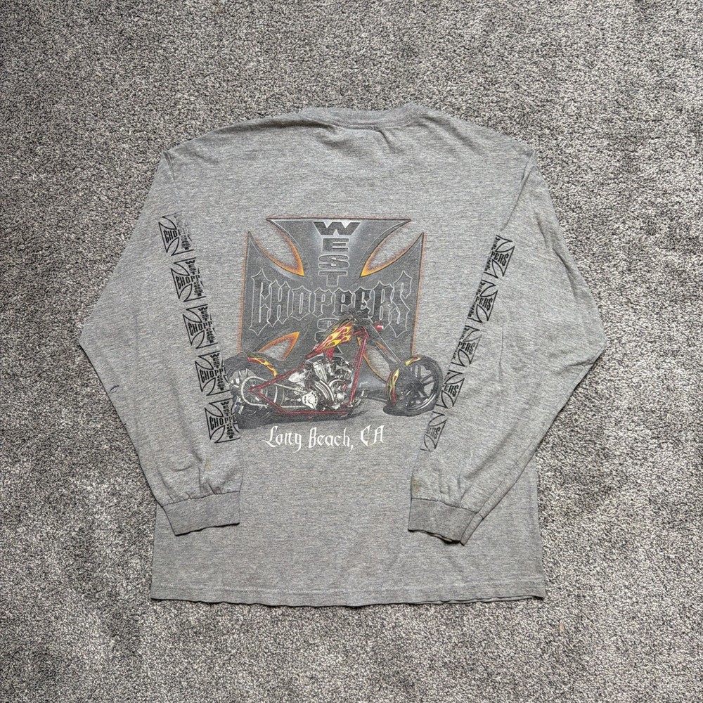 Vintage Grey West Coast Choppers Double Sided Longsleeve T Shirt Size XL Faded