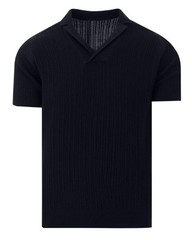 Men’s 60s Black Ribbed Knit Polo – Minimalist Retro Shirt
