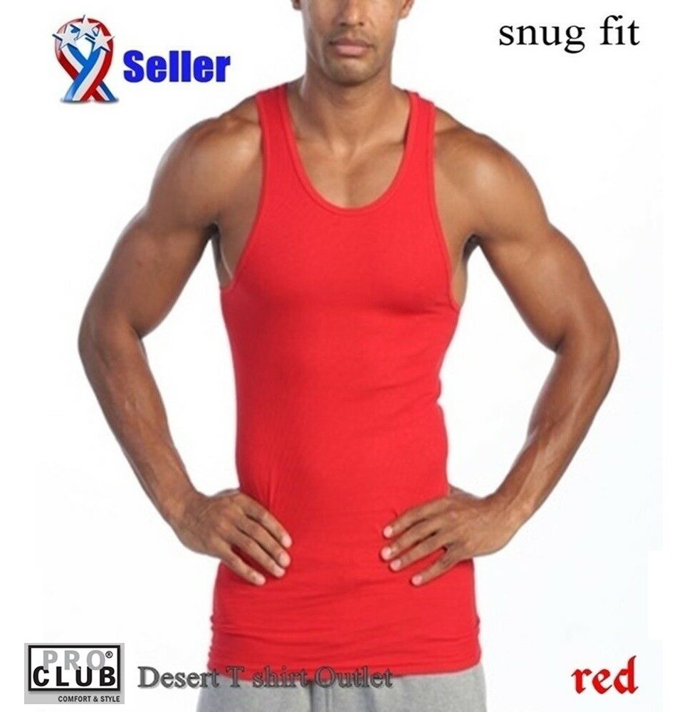 Lot 2 PRO CLUB A SHIRTS TANK TOP RED ProClub Men’s Wife Beater Undershirts S-7XL