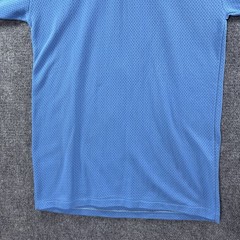 VTG 70s Nylon Mesh Flock Printed V Neck Jersey Mens M Blue Baseball Football