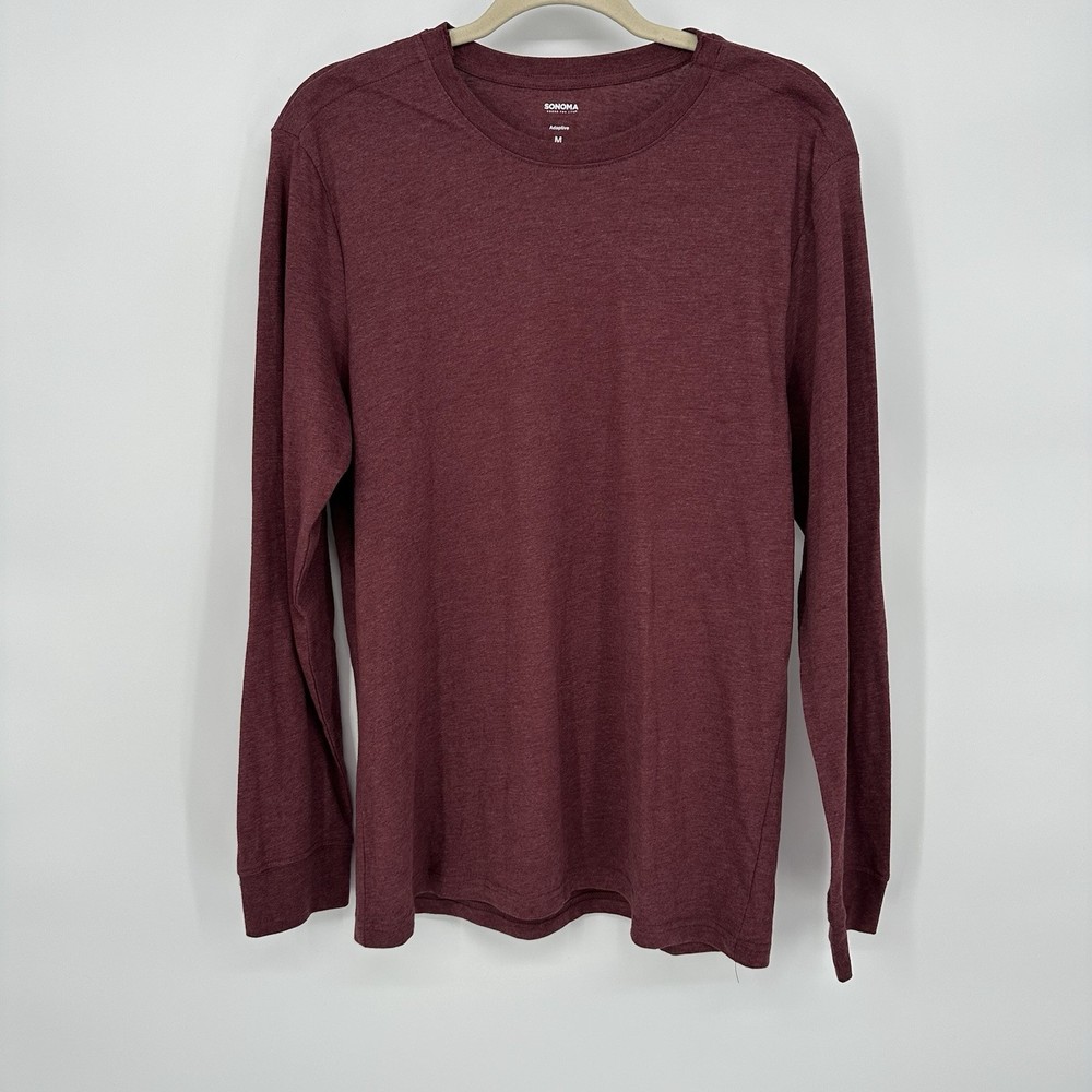 Sonoma Men’s Sz M Adaptive Collar T-Shirt Maroon Long Sleeve Tee NWT
