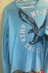 American Eagle Outfitters Eagle Logo Graphic: Men’s Blue LS Tee M y2k