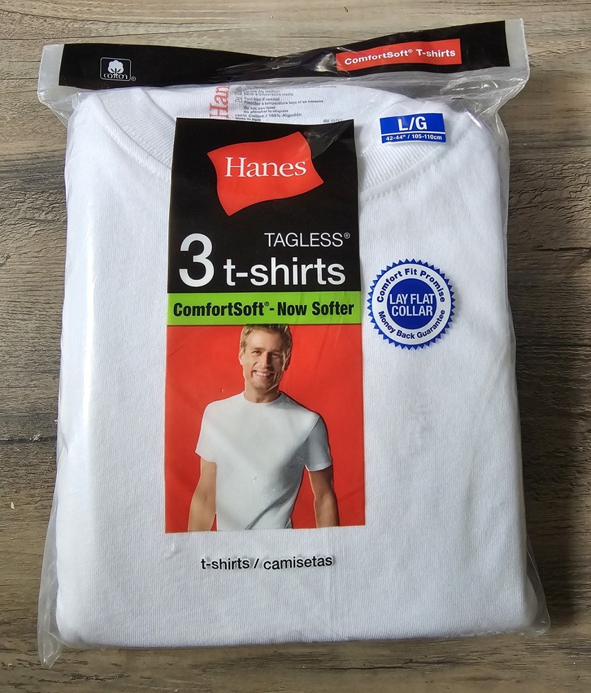 2008 Hanes Size L White ComfortSoft T-Shirts (3 Pack)-New Old Stock! Sealed!