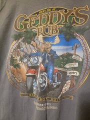 Collectible Geddys Pub Bar Bar Harbor Maine Moose On A Motorcycle Blue Shirt XL