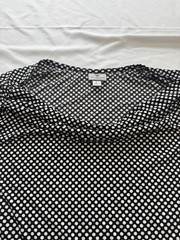 Black White Polka Dots Ruched Cap Sleeve Cowl Scoop Neck Stretchy Shirt Size L