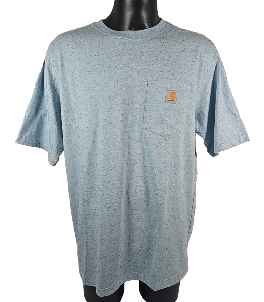 CARHARTT Short Sleeve Loose Fit T-Shirt Blue Flecked Patch Pocket Men’s Large