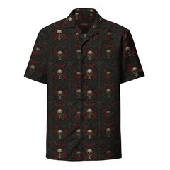 Crimson Mourning Button-Up Shirt Dark Resort Wear Occult Horror Skull Shirt