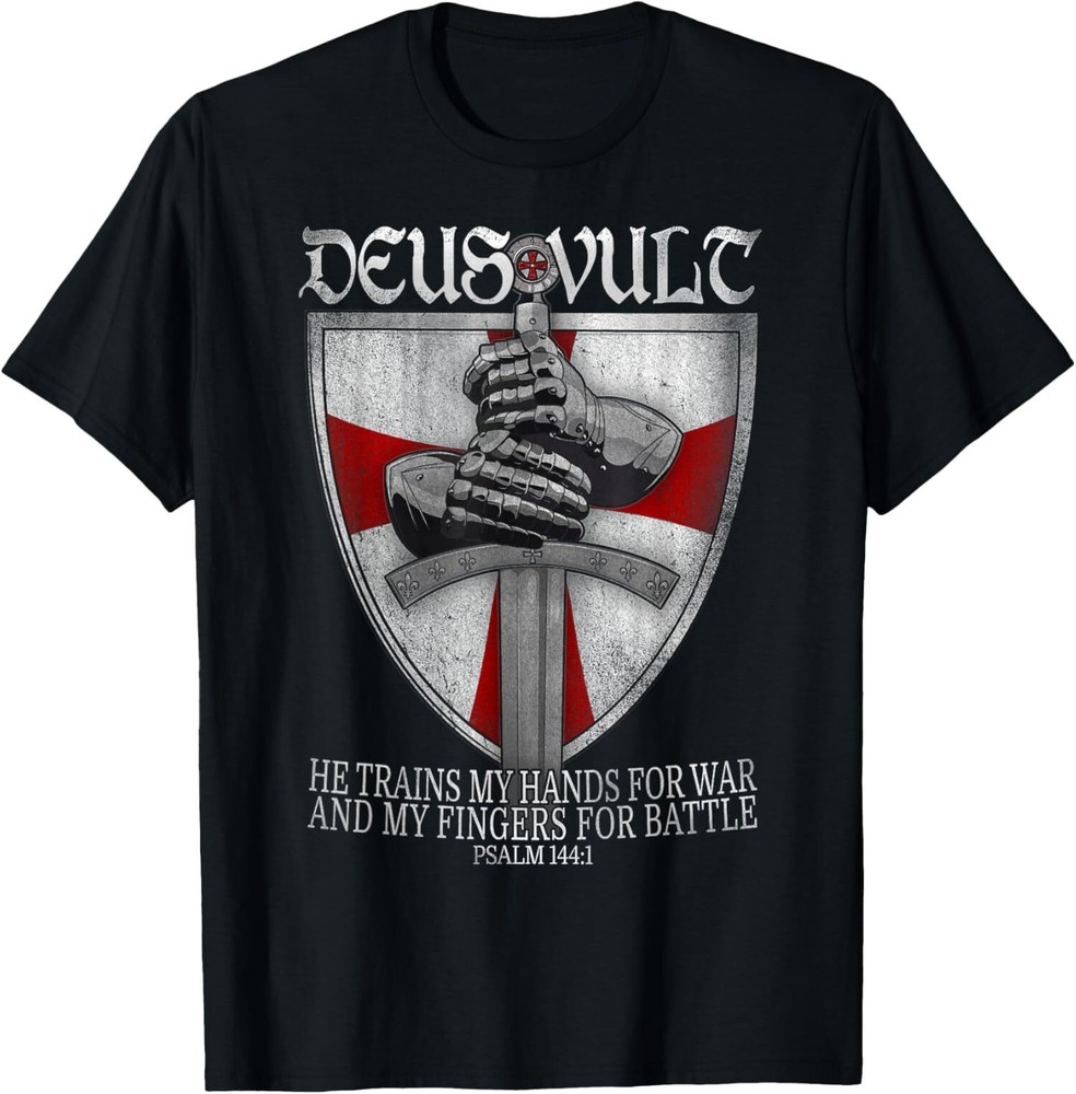 NEW LIMITED Deus Vult He Trains My Hands For War Templar Knights T-Shirt S-3XL