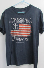 Men’s size XL Blue SS NORMAL ISN’T COMING BACK JESUS IS T shirt LOVE & FAITH