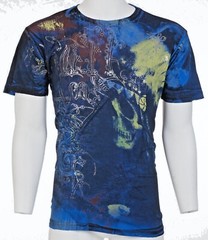 Rare $62 AFFLICTION Blue PORTRAIT Short Sleeve Slim Fit Y2K T-shirt NWT
