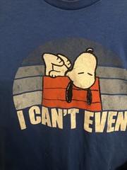 Peanuts Hybrid Snoopy I Can’t Even Blue T-Shirt. Mens Size Large P2P 20.5” L 28”